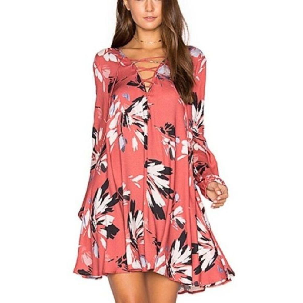 Floral Lace-Up Pink Dress